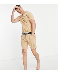 Комплект из футболки и шорт светло бежевого цвета с отделкой тесьмой Larry Lyle & scott bodywear