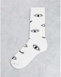 Белые спортивные носки с рисунком подмигивающего глаза Asos design