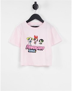 Розовая oversized футболка укороченного кроя с принтом из сериала Суперкрошки Asos design