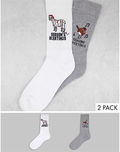 Набор из 2 пар спортивных носков с забавными новогодними надписями Asos design