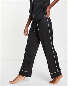 Атласные пижамные брюки черного цвета с окантовкой и логотипом River island