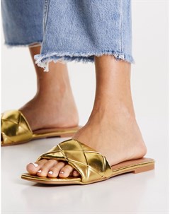 Золотистые плетеные сандалии на плоской подошве Forty Asos design