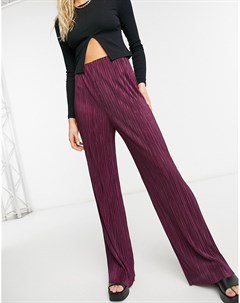 Темно бордовые плиссированные брюки с широкими штанинами Asos design