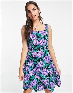 Платье с расклешенной юбкой квадратным вырезом и фиолетовым цветочным принтом Jdy