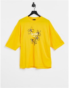 Желтая oversized футболка из органического хлопка с цветочным принтом Asos design