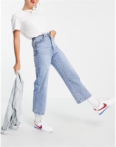 Голубые укороченные джинсы с широкими штанинами Vero moda