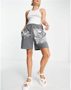Трикотажные oversized шорты с графическим принтом в стиле гранж от комплекта New girl order