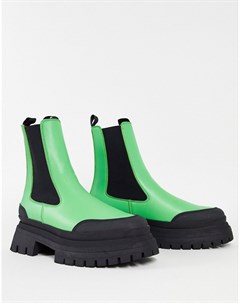 Зеленые ботинки челси из искусственной кожи на очень массивной подошве с резиновым носком Asos design