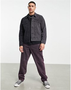 Комбинированная джинсовая куртка серого выбеленного черного цвета Topman