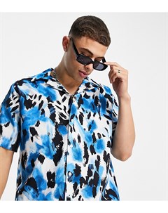 Синяя рубашка в стиле oversized с отложным воротником и леопардовым принтом эксклюзивно для ASOS Selected homme