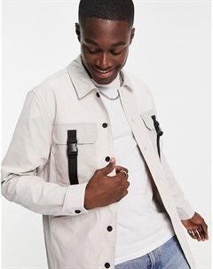 Светло бежевая рубашка навыпуск с четырьмя карманами и пряжками Topman