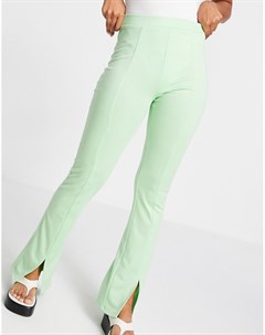 Зауженные эластичные брюки фисташкового цвета с завышенной талией и разрезами спереди Asos design