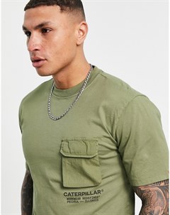 Зеленая футболка с карманом в стиле спецодежды Caterpillar Cat footwear