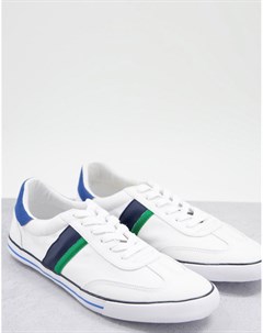 Белые кеды на шнуровке с темно синими и зелеными полосками Asos design