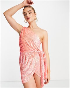 Розовое платье мини на одно плечо с отделкой Asos design