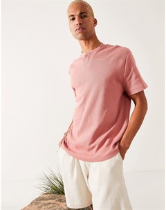 Розовая футболка свободного кроя с короткими рукавами планкой на пуговицах и вафельной текстурой Asos design