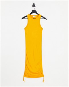 Желтое трикотажное присборенное по бокам платье миди Stevia Envii