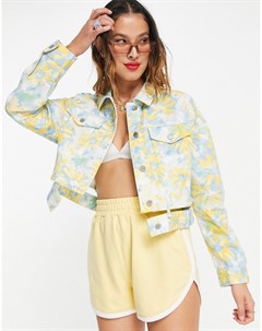 Джинсовая куртка с разноцветным цветочным принтом и вырезом Urban revivo