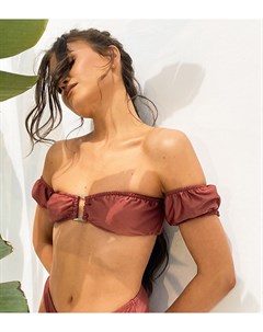 Эксклюзивный бикини топ коричневого цвета с открытыми плечами X Natalya Wright South beach