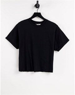 Черная футболка из органического хлопка с короткими рукавами с подвернутыми манжетами Miss selfridge