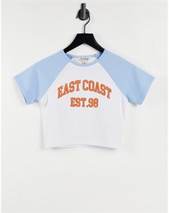 Укороченная футболка с короткими рукавами реглан и надписью East Coast Miss selfridge