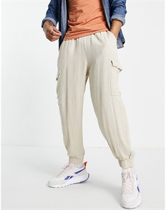 Бежевые фактурные суженные книзу брюки в стиле oversized с карманами карго Asos design