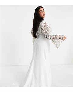 Белое платье с длинными рукавами и кружевной отделкой Curve Bridal Virgos lounge