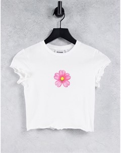 Белая укороченная футболка из материала с добавлением органического хлопка с волнистым краем и принт Weekday