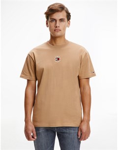 Светло коричневая футболка с маленьким круглым логотипом Tommy jeans
