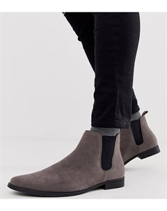 Серые ботинки челси для широкой стопы из искусственной замши Asos design