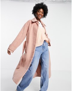 Розовое пальто с запахом и поясом Asos design