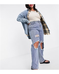 Прямые джинсы голубого цвета с потертостями x Olivia Bowen In the style plus