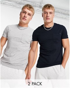 Набор из 2 футболок с карманом белого и темно серого цвета French connection
