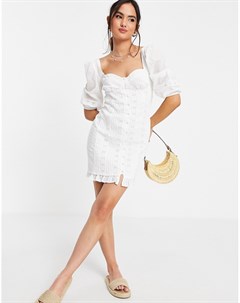 Белое платье мини на пуговицах с кружевными вставками и складками Asos design