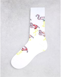 Белые длинные носки с фламинго Asos design