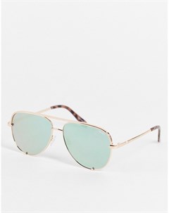 Женские очки авиаторы мини без оправы с дужками цвета розового золота и мятно зелеными линзами Quay  Quay australia