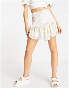 Шифоновая мини юбка с размытым цветочным принтом Asos design