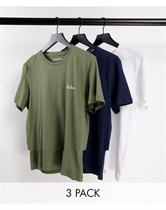 3 футболки белого темно синего и оливкового цвета с логотипом Jack & jones