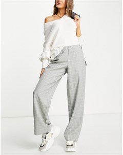 Серые широкие брюки в клетку с эластичным поясом от комплекта Femme Selected