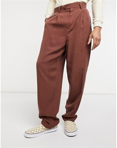 Коричневые строгие узкие брюки из саржи с завышенной талией Asos design