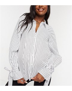 Рубашка в винтажном стиле в черно белую полоску с завязками на манжетах ASOS DESIGN Maternity Asos maternity