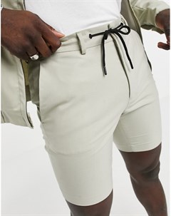 Строгие зауженные шорты светло бежевого цвета с поясом на шнурке от комплекта Asos design
