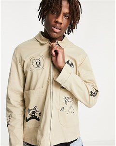 Куртка песочного цвета на молнии с принтами в мультяшном стиле Another reason