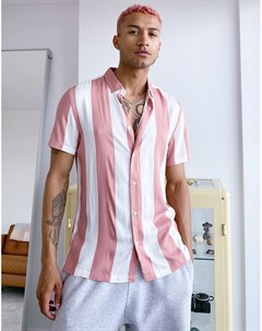 Розовая рубашка из трикотажа в вертикальную полоску Bershka