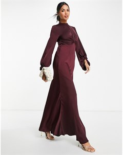 Атласное платье макси с перекрученным элементом на лифе и пышными рукавами на манжете Asos design