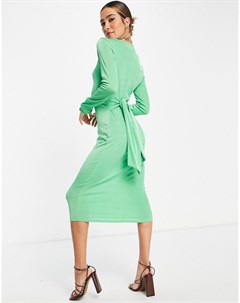 Зеленое облегающее платье миди из трикотажа с запахом River island