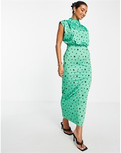 Изумрудно зеленое платье макси без рукавов с драпировкой на горловине и принтом со звездами Asos design