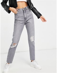 Серые выбеленные джинсы в винтажном стиле со рваной отделкой Nora Dr denim