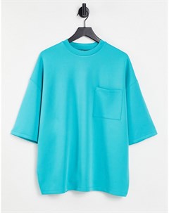 Голубая oversized футболка с карманом на груди Asos design
