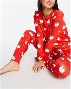 Новогодний пижамный комплект красного цвета с леггинсами и принтом пудингов Loungeable